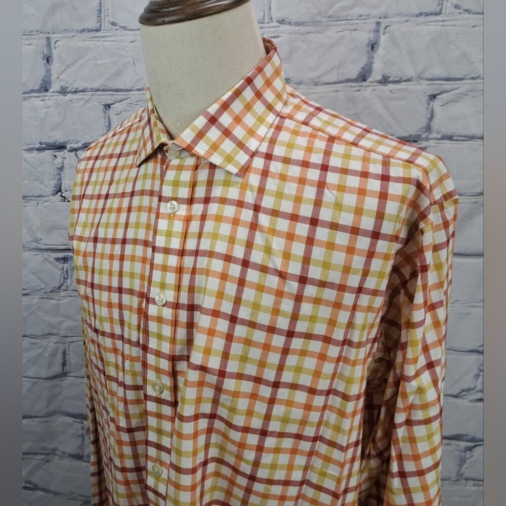 Aquascutum Mens Dress Shirt French Cuffs Check Vintage 80s 90s Britain 16.5x36.5
